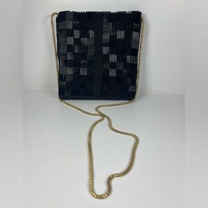 Walborg Hong Kong ladies black evening bag gold chain purse clutch Vintage 1960s
